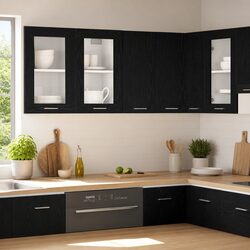 Wall-Mounted Kitchen Cabinet in Black Oak Engineered Wood