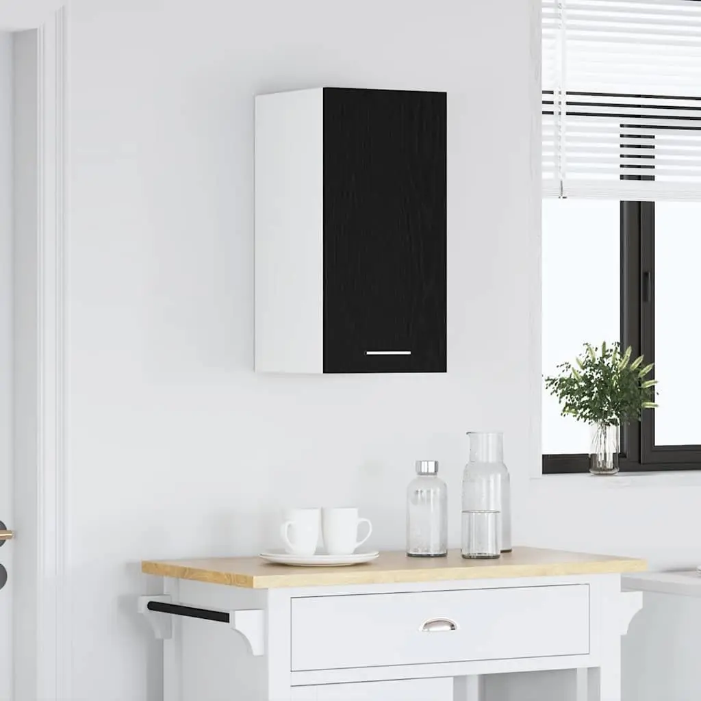 Wall-Mounted Hanging Cabinet Kitchen Storage Black Engineered Wood 30W x 31D x 60H cm