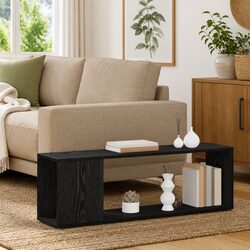 Wall-Mounted TV Cabinet Set with Black Storage Shelves