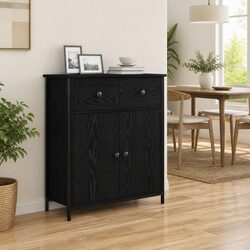 Black Sideboard with Drawer - Engineered Wood Storage Cabinet