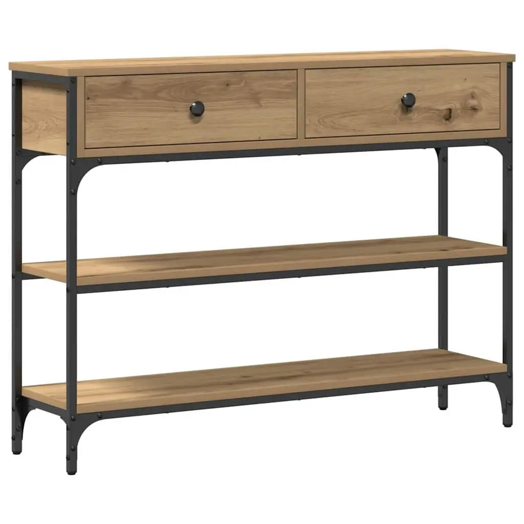 Console Table Engineered Wood Steel Frame Compact Brown
