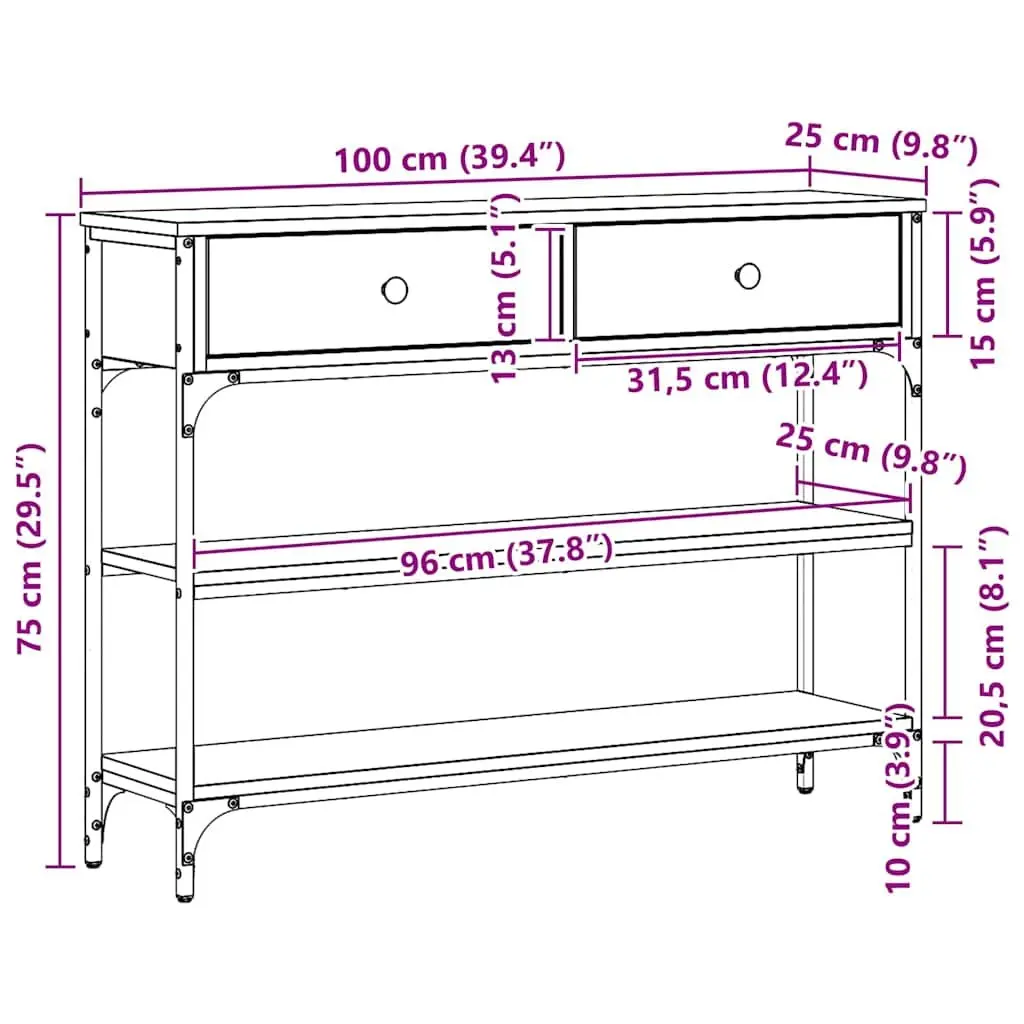Console Table Engineered Wood Steel Frame Compact Brown