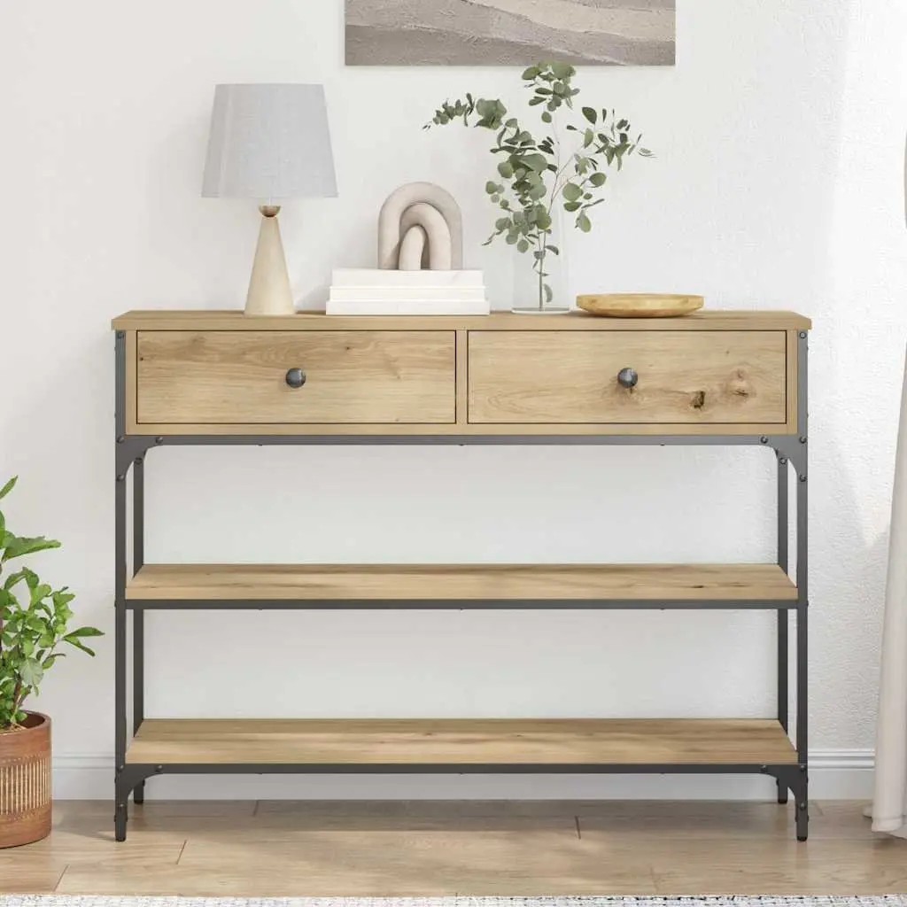 Console Table Engineered Wood Steel Frame Compact Brown