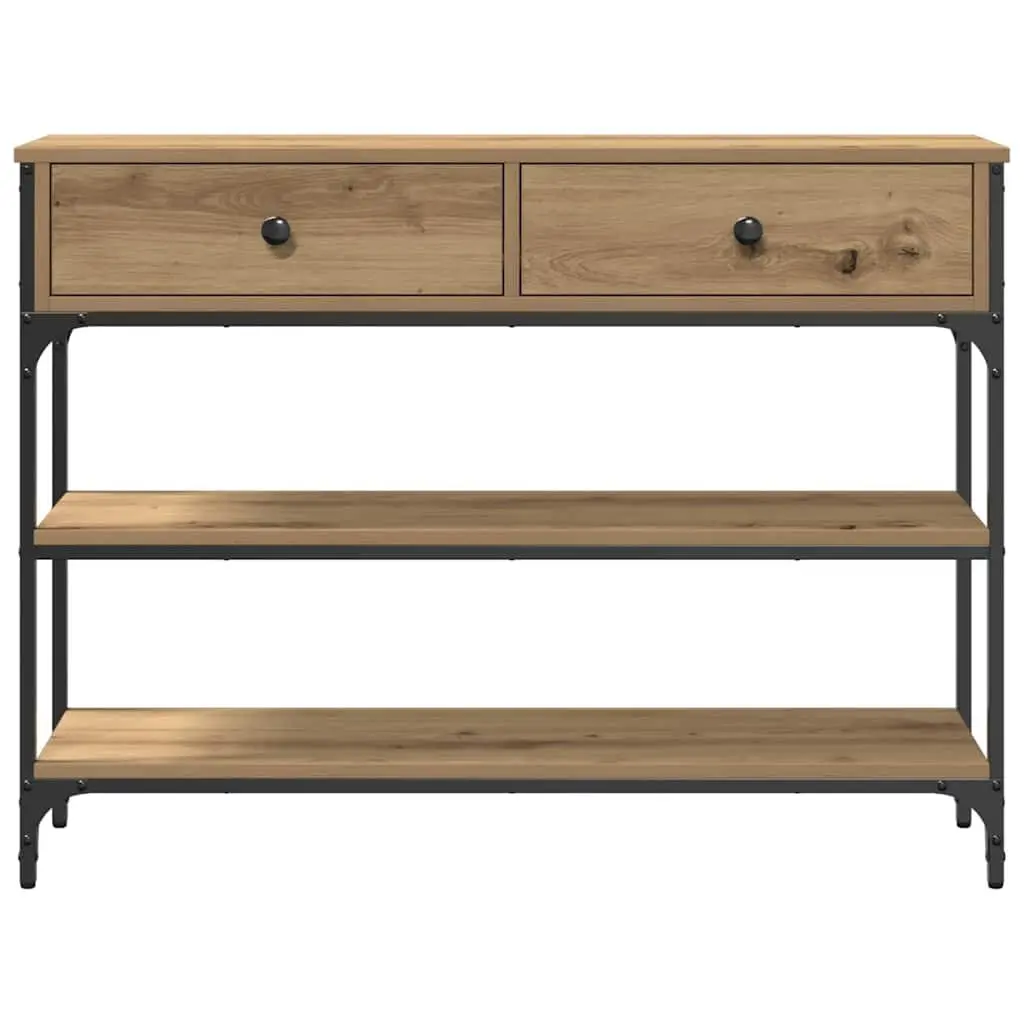 Console Table Engineered Wood Steel Frame Compact Brown