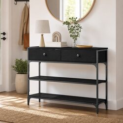 Engineered Wood and Steel Console Table with Storage