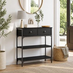 Rectangular Console Table with Steel Frame and Drawers
