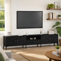 Efficient Black Oak TV Cabinet with Spacious Storage