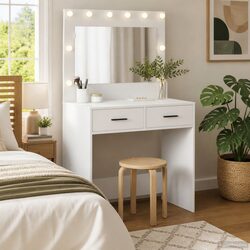 Engineered Wood Dressing Table with LED Mirror and Storage