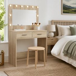 Engineered Wood Dressing Table with LED Lights and Mirror