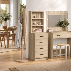 Engineered Wood Highboard Buffet Sideboard Cabinet in Brown