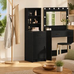 Black Oak Engineered Wood Highboard Storage Cabinet