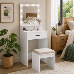 Engineered Wood Dressing Table with LED Lights and Drawers