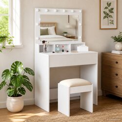 Engineered Wood Dressing Table with LED Mirror 78.5 x 41 x 135 cm