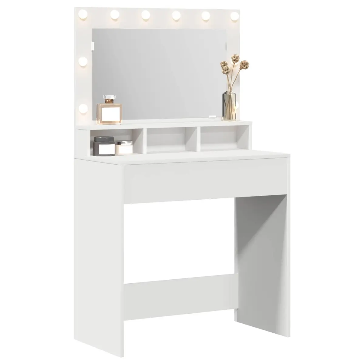 Dressing Table with Integrated Mirror and LED Lights 78.5 x 41 x 135 cm White