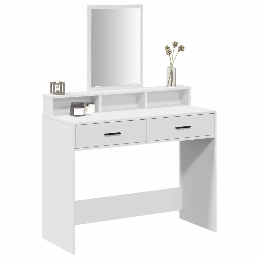 Dressing Table with Mirror and Drawers Storage Modern Engineered Wood White 100 x 41 x 140 cm