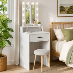 White Dressing Table with USB Charging and LED Mirror