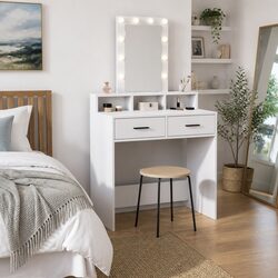 White Engineered Wood Vanity Unit with LED Mirror