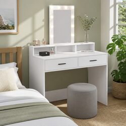 White Dressing Table with LED Lights and USB Charging Port