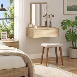 Dressing Table with Integrated Mirror in Brown Finish