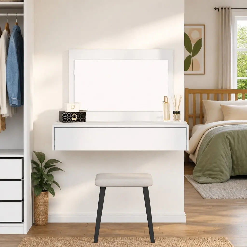 Dressing Table Modern Storage Desk 100 x 40 x 70 cm White