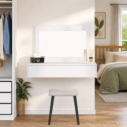 White Engineered Wood Dressing Table with Mirror