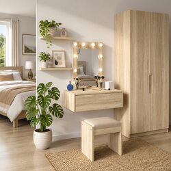 Dressing Table Vanity Unit in Brown Engineered Wood
