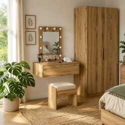 Engineered Wood Brown Dressing Table with Mirror
