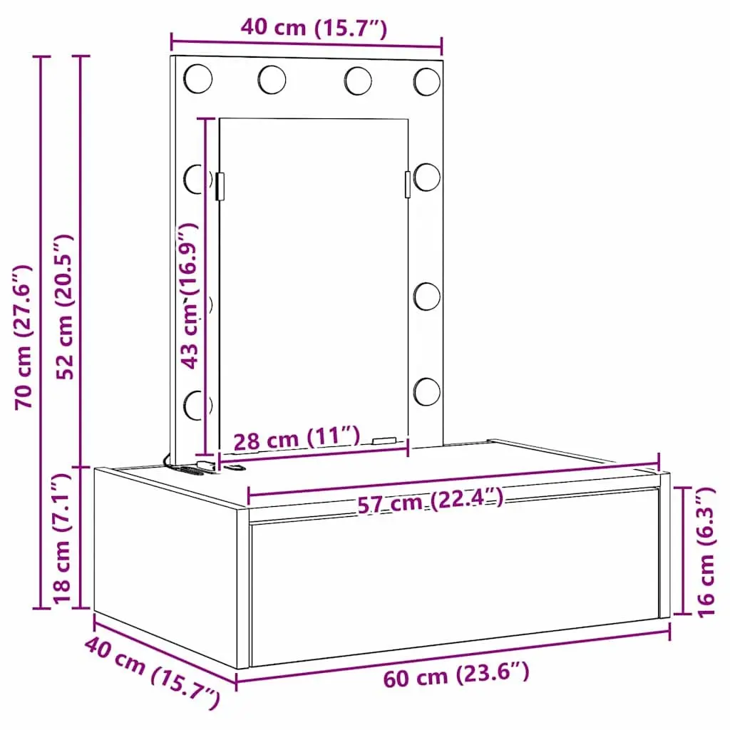 Dressing Table Modern Minimalist Brown Engineered Wood Storage 60 x 40 x 70 cm