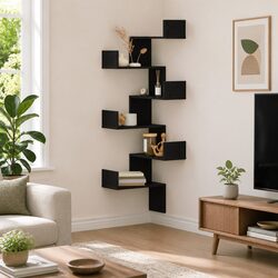 Corner Shelf Black Oak Engineered Wood Storage Solution