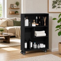 Black Oak Engineered Wood Narrow Storage Trolley
