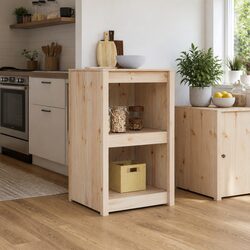 Functional Brown Oak Kitchen Cabinet with Board Shelves