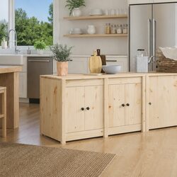 Solid Pine Kitchen Cabinet with Shelf in Brown Oak Finish
