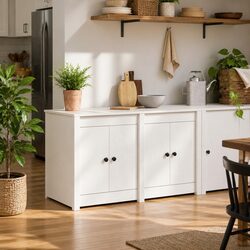 Solid Pine Kitchen Cabinet with Flush Doors and Shelving