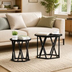 Set of 2 Round Black Modern Accent Side Tables