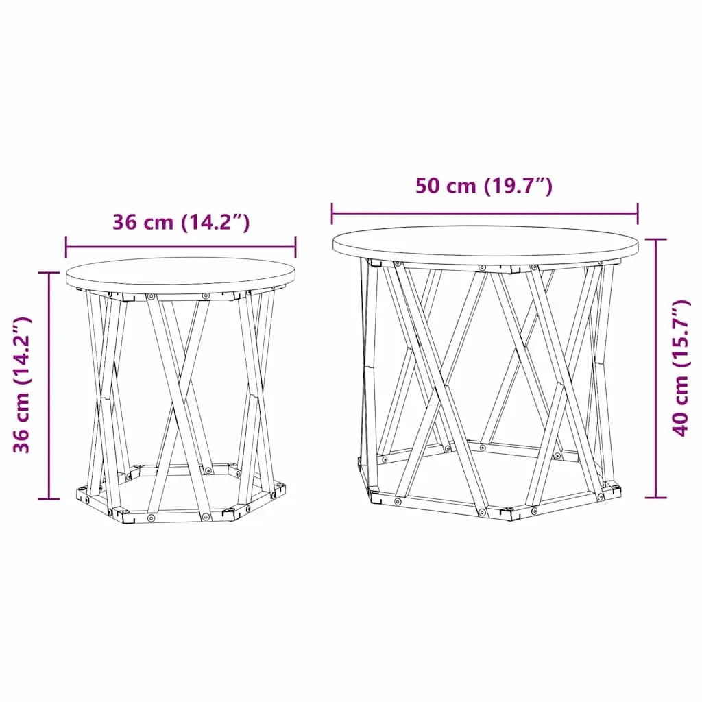 Round Side Table Modern Minimalist Black Set of 2