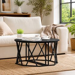 Round Coffee Table in Black 80x80x42cm with Steel Frame