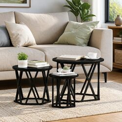 Black Nesting Side Table Set - 3-Piece Collection