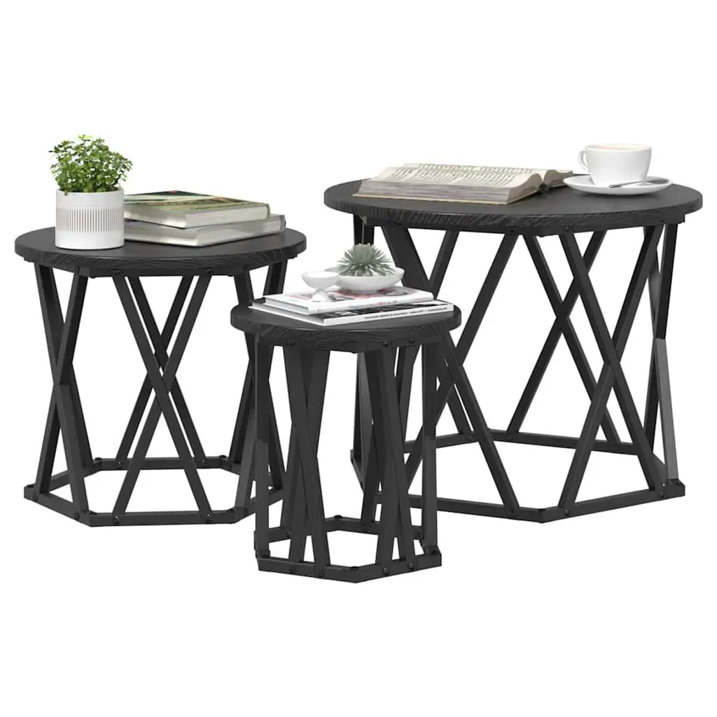 Nesting Side Table Set Modern Space Saving 3 Pieces Black