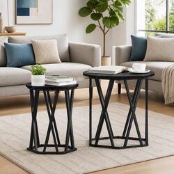 Round Coffee Table with Engineered Wood and Steel Frame
