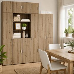 Wall-Mounted Brown Cabinet with Modern Storage Features