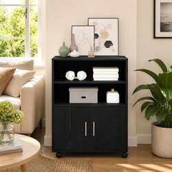 Engineered Wood Filing Cabinet with Shelf and Wheels