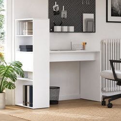 Study Desk with Shelves in White 113x54x120cm