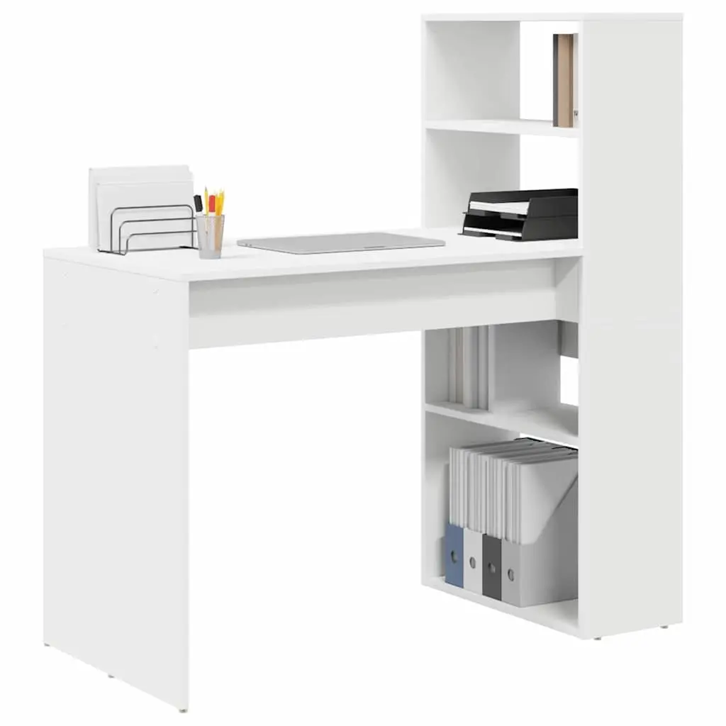 Study Desk with Shelves Modern 113x54x120cm White