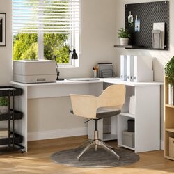 White Corner Desk with Shelving - 142x102x73cm