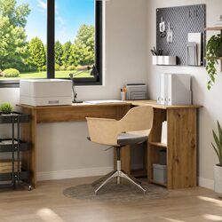 Engineered Wood Corner Desk with Shelving - Brown