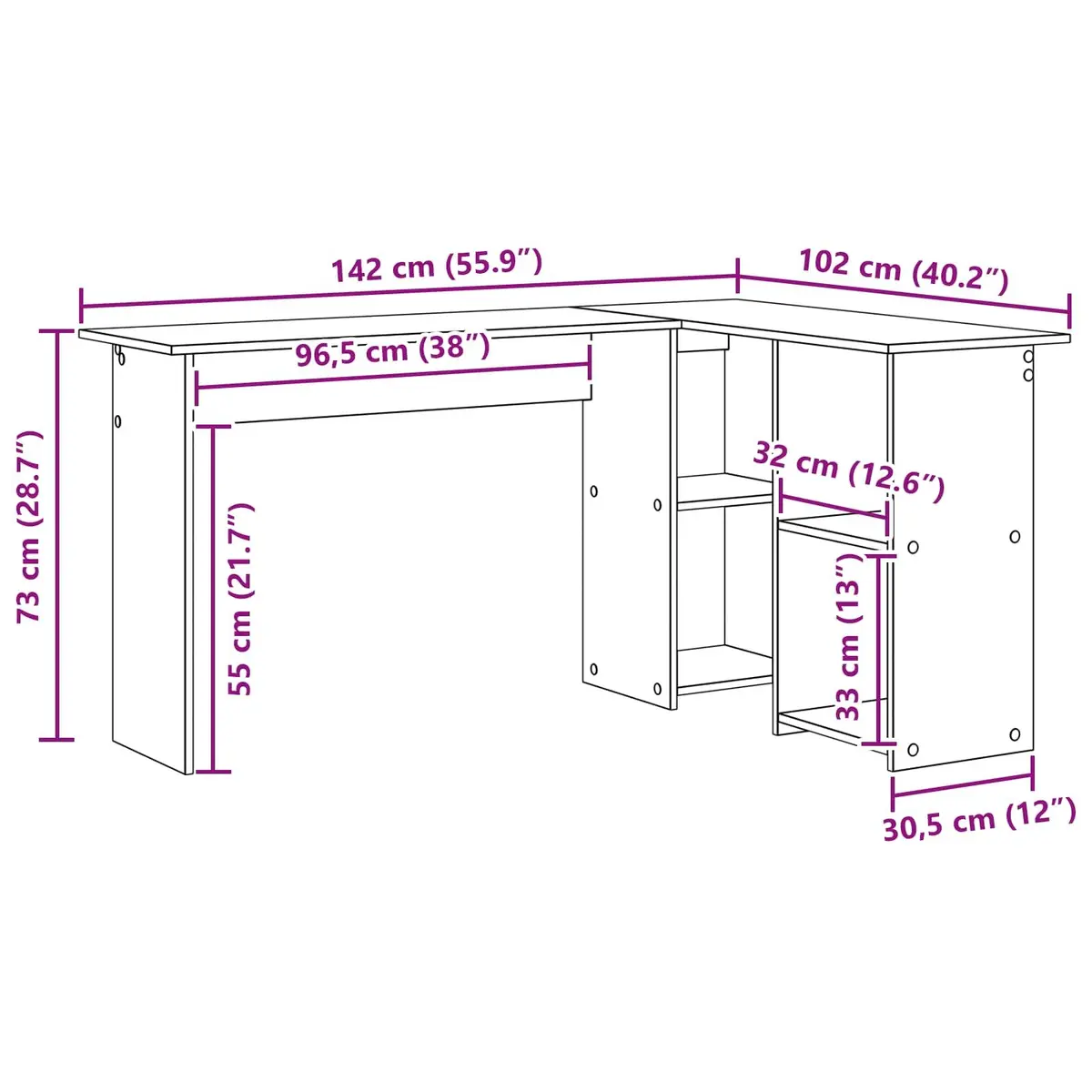 Corner Desk Engineered Wood Modern Workspace Brown 142 x 102 x 73 cm