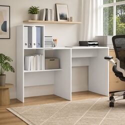 Engineered Wood Office Desk with Built-In Shelves 131.5x50x106.5cm