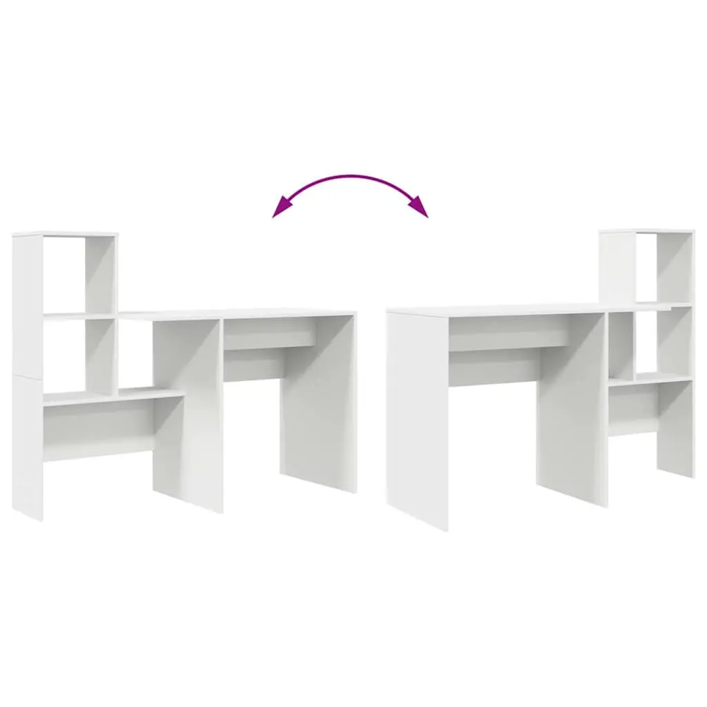 White Engineered Wood Desk with Storage Shelves 131.5x50x106.5cm Office Study