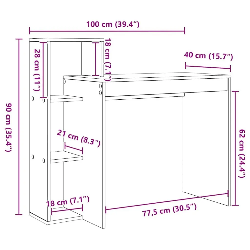 Desk with Shelf Modern Engineered Wood White Rectangular 100 x 40 x 90 cm