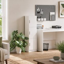 White Highboard Storage Cabinet with Engineered Wood Design